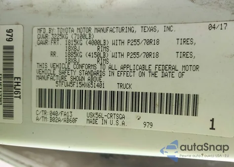 2017 Toyota Tundra Sr 5.7L V8 from USA, damaged, VIN 5TFUW5F15HX651401